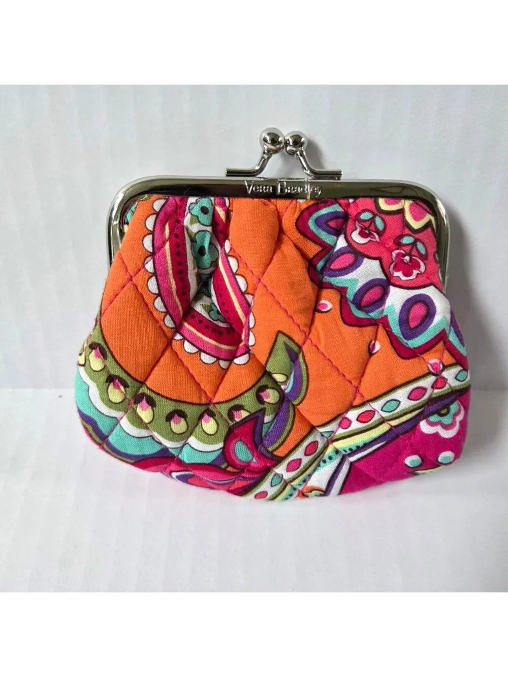 Vera Bradley Kiss Lock Coin Purse Pink Swirls Colorful Preppy Beachy Travel 5X4